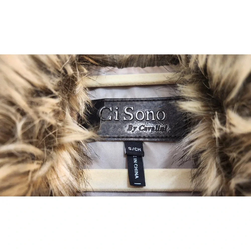 Ci Sono by Cavalini Faux Fur Vest Lined Sz Small Sleeveless BOHO Hippie